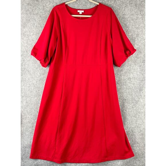 J. Jill Dresses & Skirts - J Jill Puff Sleeve Midi Dress Womens Large Cherry Red Modest Classic Minimal NEW
